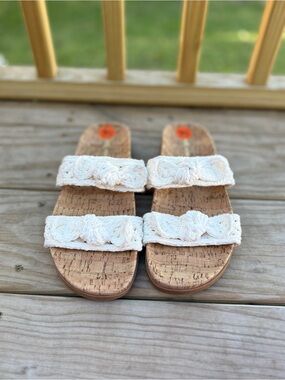 Anne Klein White Woven Double-Strap Cork Slide Sandals NWOT